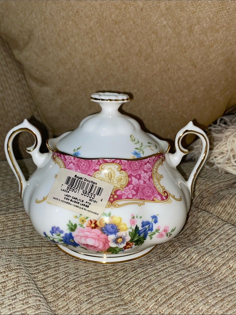 💐NWT Antique Royal Albert Lady Carlyle Bone China Sugar Bowl - 22 Carat Gold